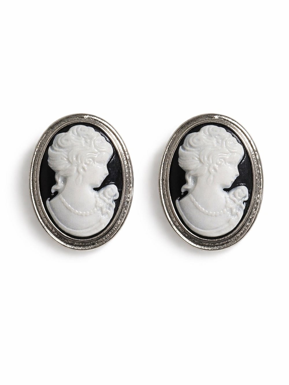 Black and White Cameo Oval Stud Earrings